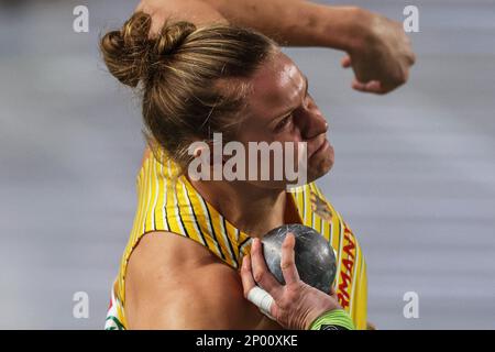 Istanbul, Turquie. 02nd mars 2023. Athlétisme/intérieur: Championnats d'Europe, tir mis, femmes, qualification. Sara Gambetta d'Allemagne en action. Credit: Oliver Weiken/dpa/Alay Live News Banque D'Images