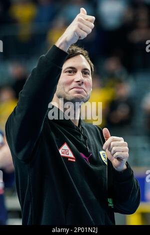 Mannheim, Allemagne. 02nd mars 2023. Handball: Bundesliga, Rhein-Neckar Löwen - HSG Wetzlar, Matchday 22, SAP Arena. Uwe Gensheimer des gestes Rhein-Neckar Löwen. Credit: Uwe Anspach/dpa/Alamy Live News Banque D'Images