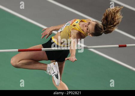 Istanbul, Turquie. 02nd mars 2023. Athlétisme/Hall: Championnats d'Europe, saut en haut, femmes, qualification. Christina Honsel d'Allemagne en action. Credit: Oliver Weiken/dpa/Alay Live News Banque D'Images