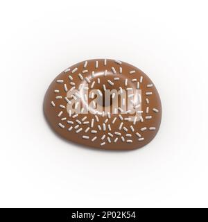 Le chocolat glacé Donut 3D a rendu réaliste ensemble d'éléments de conception. Aliments sucrés, beignets avec saupoudrer. 3D Illustration de rendu isolée sur fond blanc Banque D'Images