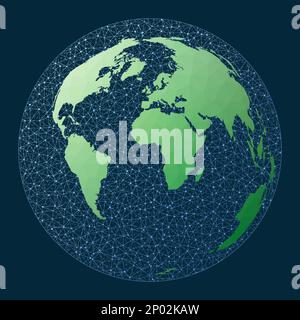 Connexion à la carte du monde. Projection azimutale de surface égale. Carte verte du monde poly avec arrière-plan réseau. Globe connecté authentique pour les infographies ou Illustration de Vecteur