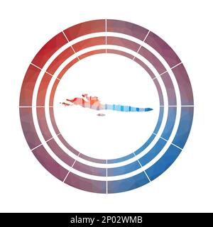 Badge Hvar & Dalmatian Islands. Logo de l'îlot en dégradé de couleurs dans un style poly bas. Îles Hvar et Dalmatie multicolores signe arrondi avec carte dans le geome Illustration de Vecteur