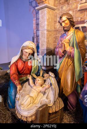 Feldkirch, Autriche - 21 janvier 2022: Figurines de la scène de la crèche de Noël - berceau de Crismas à Feldkirch Banque D'Images