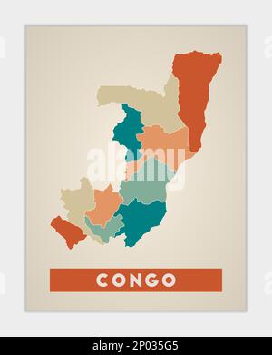 Affiche Congo. Carte du pays avec des régions colorées. Forme du Congo avec nom de pays. Illustration vectorielle élégante. Illustration de Vecteur