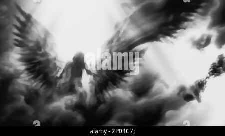 Angel Lucifer au paradis. Nuages noirs, atmosphère mystique Banque D'Images