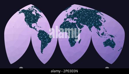 Graphique de carte du monde. Projection eumorphique interrompue de Boggs. Carte du réseau mondial. Illustration de Vecteur