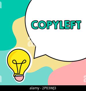 Texte d'écriture copyleft. Les entreprises présentent le droit d'utiliser, de modifier, de copier et de partager librement des logiciels et des œuvres d'art Banque D'Images