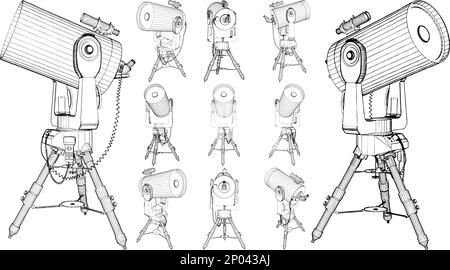 Vecteur télescopique. Illustration isolée sur fond blanc. Illustration vectorielle du télescope. Illustration de Vecteur