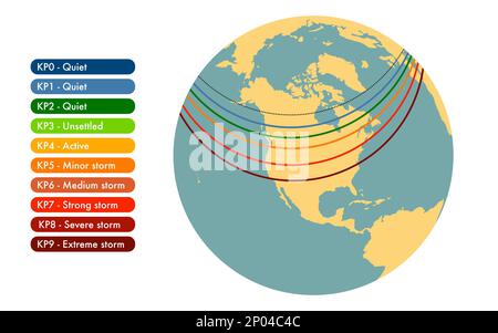 Carte mondiale de l'intensité et de la visibilité des aurores boréales Banque D'Images