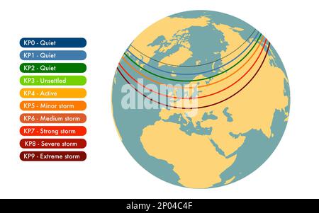 Carte mondiale de l'intensité et de la visibilité des aurores boréales Banque D'Images