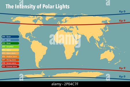 Carte mondiale de l'intensité et de la visibilité des aurores boréales Banque D'Images