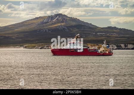 Port Stanley, îles Falkland - 31 janvier 2023 : RRS Sir David Attenborough, navire de recherche polaire avancé Banque D'Images