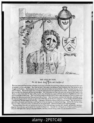 La fin de la douleur. Le dernier discours, les mots mourants et la confession de T.P. T.O. Ovenden fecit... Collection British Cartoon Prints . Paine, Thomas, 1737-1809, représentations. , Hangings,France,1790-1800. Banque D'Images