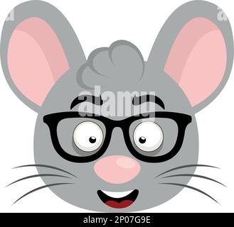 illustration vectorielle face d'une souris de dessin animé avec des lunettes nerd Illustration de Vecteur