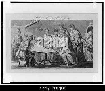 Photo de l'Europe pour juillet 1772. British Cartoon Prints Collection , Catalogue des gravures et dessins au British Museum. Section I, satire politiques et personnels, v. 5, no 4957. Joseph, II, Saint empereur romain, 1741-1790. , Catherine,II,impératrice de Russie,1729-1796. , Frederick,II,Roi de Prusse,1712-1786. , Louis,XV,Roi de France,1710-1774. , Stanis?aw,II août,Roi de Pologne,1732-1798. , George,III,Roi de Grande-Bretagne,1738-1820. , Charles,III,Roi d'Espagne,1716-1788. , Muhsinzade Mehmet Pa?a,1706-1774. , Pologne,Histoire,première partition, 1772. Banque D'Images