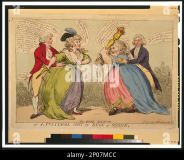 Les reines rivales ou une chaleur politique pour Rege & Grege. British Cartoon Prints Collection , Catalogue des gravures et dessins au British Museum. Section I, satire politiques et personnels, v. 6, no 7501. Fitzherbert, Maria Anne, 1756-1837. , Queens,Grande-Bretagne,1780-1790. Banque D'Images