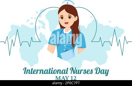 Journée internationale des infirmières et infirmiers sur 12 mai Illustration pour les contributions que l'infirmière fait à la société en dessin animé main pour les modèles de page d'arrivée Illustration de Vecteur