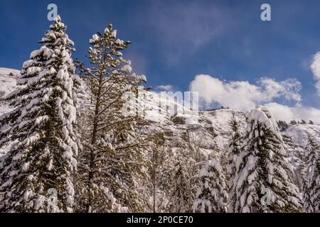 Vue sur les parois enneigées du canyon à Sundance Resort, également connu sous le nom de Sundance Mountain Resort, qui est une station de ski située à 13 miles (21 km) de northe Banque D'Images