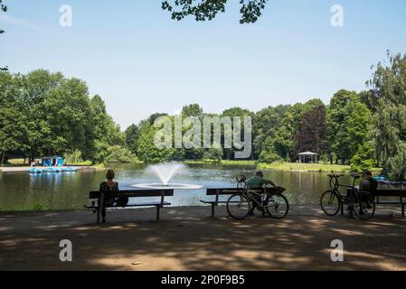 Bassin d'eau, Fredenbaumpark, Dortmund, région de la Ruhr, Rhénanie-du-Nord-Westphalie, Allemagne Banque D'Images