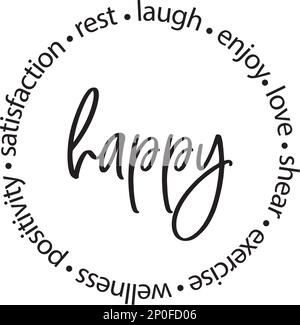 Heureux et les mots dans le cercle, vecteur. Illustration de Vecteur