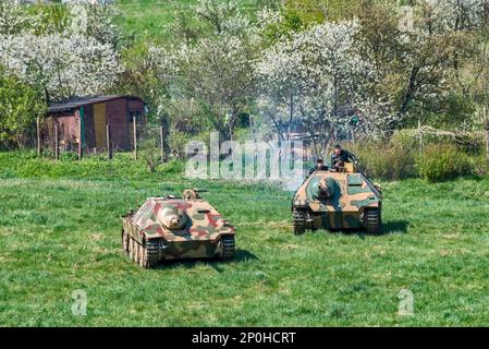 Jagdpanzer 38 Hetzer, destroyers allemands de chars légers, reconstitution de la bataille de WW2, Jelenia Gora, Basse Silésie, Pologne Banque D'Images