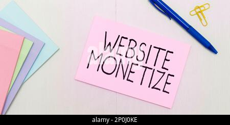 Légende conceptuelle site Web monetize, capacité de vitrine d'affaires générer un revenu en profondeur votre site Web ou blog Banque D'Images