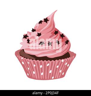 Pink Cupcake, dessin de vecteur de muffin sur blanc. Illustration de Vecteur