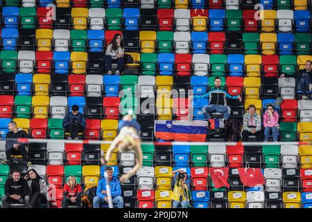 Istanbul, Turquie. 03rd mars 2023. Athlétisme/intérieur: Championnats d'Europe, qualification de la voûte polaire pour femmes, spectateurs regardent la voûte de qualification. Credit: Oliver Weiken/dpa/Alay Live News Banque D'Images