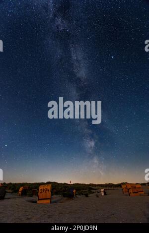 Milky Way au-dessus de la plage à Juist, îles de la Frise orientale, Allemagne. Banque D'Images