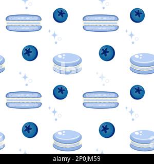 Macarons aux myrtilles et fleurs de lavande. Motif sans couture savoureux. Illustration de Vecteur