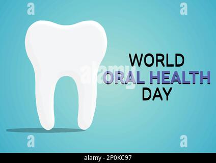 Journée mondiale de la santé bucco-dentaire. Illustration vectorielle. Dent blanche sur fond bleu vif. Illustration de Vecteur