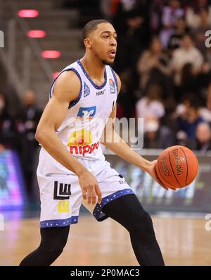 Jaren Lewis (Crailsheim), Bonn, Allemagne. 02nd mars 2023. Telekom Dome, Basketball Bundesliga, Matchday 29, Telekom paniers Bonn vs Hakro Merlins Crailsheim. Crédit : Juergen Schwarz/Alay Live News Banque D'Images