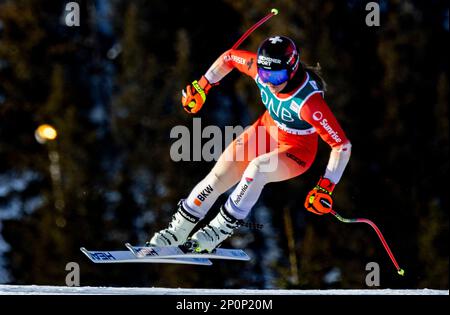 Kvitfjell 20230302. Corinne Suter (SUI) lors de l'entraînement des femmes en descente avant les courses de la coupe du monde alpin à Kvitfjell. Photo: Geir Olsen / NTB Banque D'Images