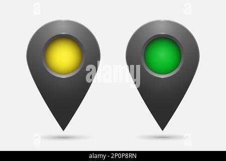 Icônes de géolocalisation réalistes avec inserts colorés sur fond blanc. Illustration de Vecteur