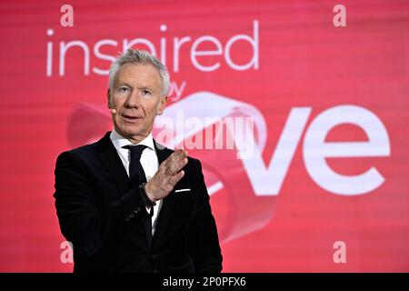 Marc Raisiere, PDG de Belfius, photographié lors d'une conférence de presse pour présenter les résultats de 2022 ans de la banque Belfius, le vendredi 03 mars 2023 à la tour Belfius, siège de la banque à Bruxelles. BELGA PHOTO ERIC LALMAND Banque D'Images