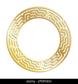 Cadres ronds en LABYRINTHE doré pour embases décoratives. Ornements grecs anciens en métal d'or isolés sur fond blanc. Vecteur Illustration de Vecteur