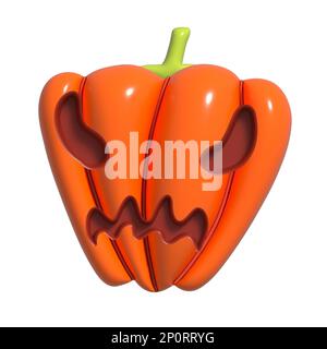 Halloween réaliste 3D citrouille d'orange avec visage en colère. 3d objet rendu. Elément de conception isolé sur fond blanc. Banque D'Images