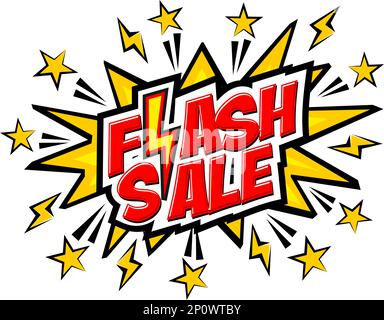 Affiche de modèle de vente flash ou bannière avec étoiles, explosion et foudre en style comique. Vecteur de dessin animé sur fond transparent Illustration de Vecteur