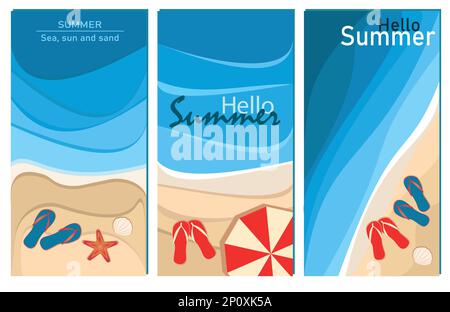 Jeu de bannières verticales. Contexte des réseaux sociaux, dépliants, livrets, invitations, forfaits de voyage. Bannières pour la publicité imprimée et en ligne. Pour Illustration de Vecteur