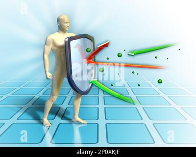 Le système immunitaire défend le corps humain contre les attaques externes. Illustration numérique. Banque D'Images