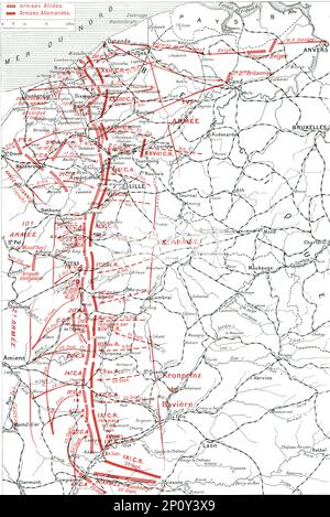 ''la course a la Mer; les positions succrées des armes alliées, du septembre au 17 octobre', 1914. De "l'Album de la guerre 1914-1919: Volume I". [L'Illustration, Paris, 1926]. Banque D'Images