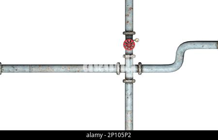 Tuyaux de plomberie pour l'alimentation en gaz, pièces de tuyaux avec bouton pour contrôler le débit de gaz et l'arrêt, rendu 3D Banque D'Images