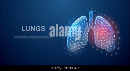 Poumons 3D symbole poly bas avec centre de douleur pour modèle de page d'arrivée. Douleur pulmonaire, concept de conception du système respiratoire. Illustration d'un organe polygonal Illustration de Vecteur