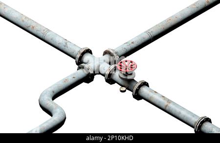 Tuyaux de plomberie pour l'alimentation en gaz, pièces de tuyaux avec bouton pour contrôler le débit de gaz et l'arrêt, rendu 3D Banque D'Images