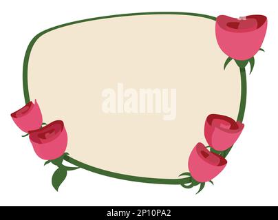 Modèle d'affiche vierge avec cadre vert décoré de roses roses roses. Conception dans des couleurs plates sur fond blanc. Illustration de Vecteur