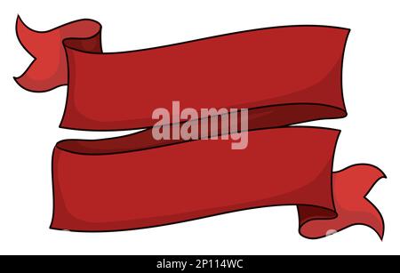 Ruban rouge à boucles longues dans deux espaces vierges. Modèle de style dessin animé sur fond blanc. Illustration de Vecteur