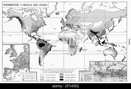 La répartition des précipitations annuelles. Retouchées numériquement à partir de notre propre plaque d'origine. Banque D'Images