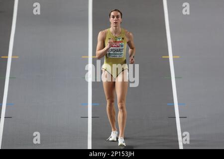 Istanbul, Turquie. 03rd mars 2023. Athlétisme/intérieur: Championnats d'Europe, femmes sémifinales de 60 mètres, Alexandra Burghardt d'Allemagne avant la course. Credit: Oliver Weiken/dpa/Alay Live News Banque D'Images