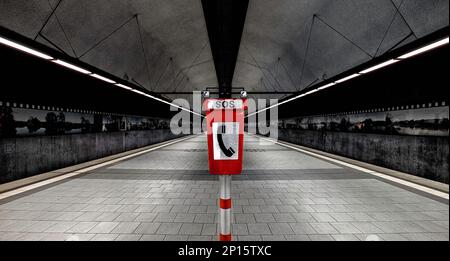 Station de métro arrêt Killesberg Stuttgart, Tram, Straßenbahn, SOS Säule, SOS téléphone d'urgence, station de métro, station principale, Banque D'Images