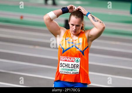 Istanbul, Turquie. 03rd mars 2023. ISTANBUL, TURQUIE - MARS 3: Jessica Schilder des pays-Bas avant de participer à la finale des femmes Shot put lors du jour 1 des Championnats européens d'athlétisme en intérieur à l'Atakoy Athletics Arena sur 3 mars 2023 à Istanbul, Turquie (photo par Nikola Krstic/BSR Agency) crédit: BSR Agency/Alay Live News Banque D'Images